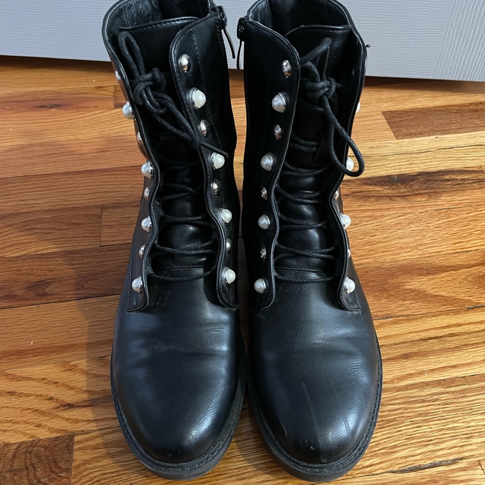 Pearl studded combat boots